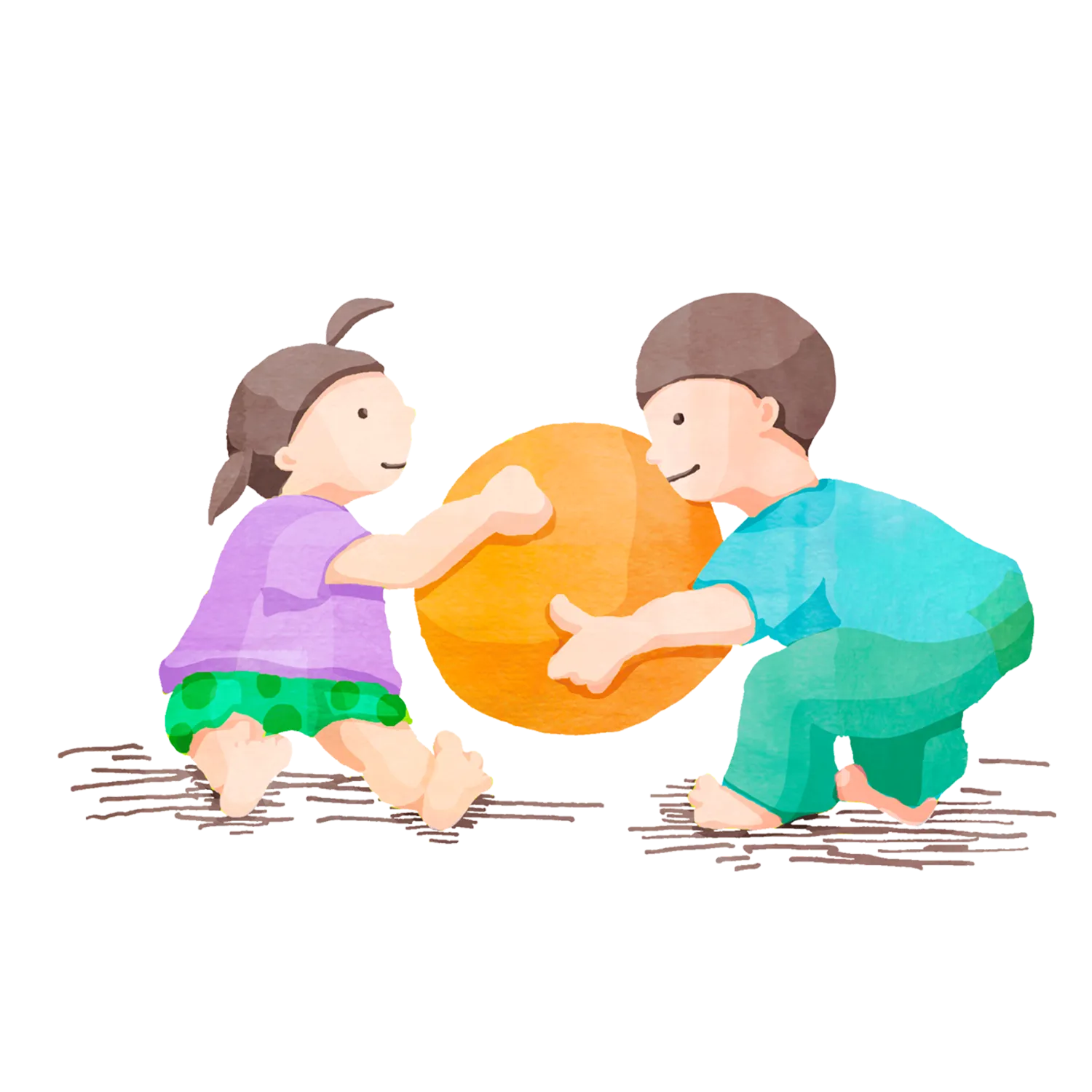 ボールを渡す女の子と男の子のイラスト